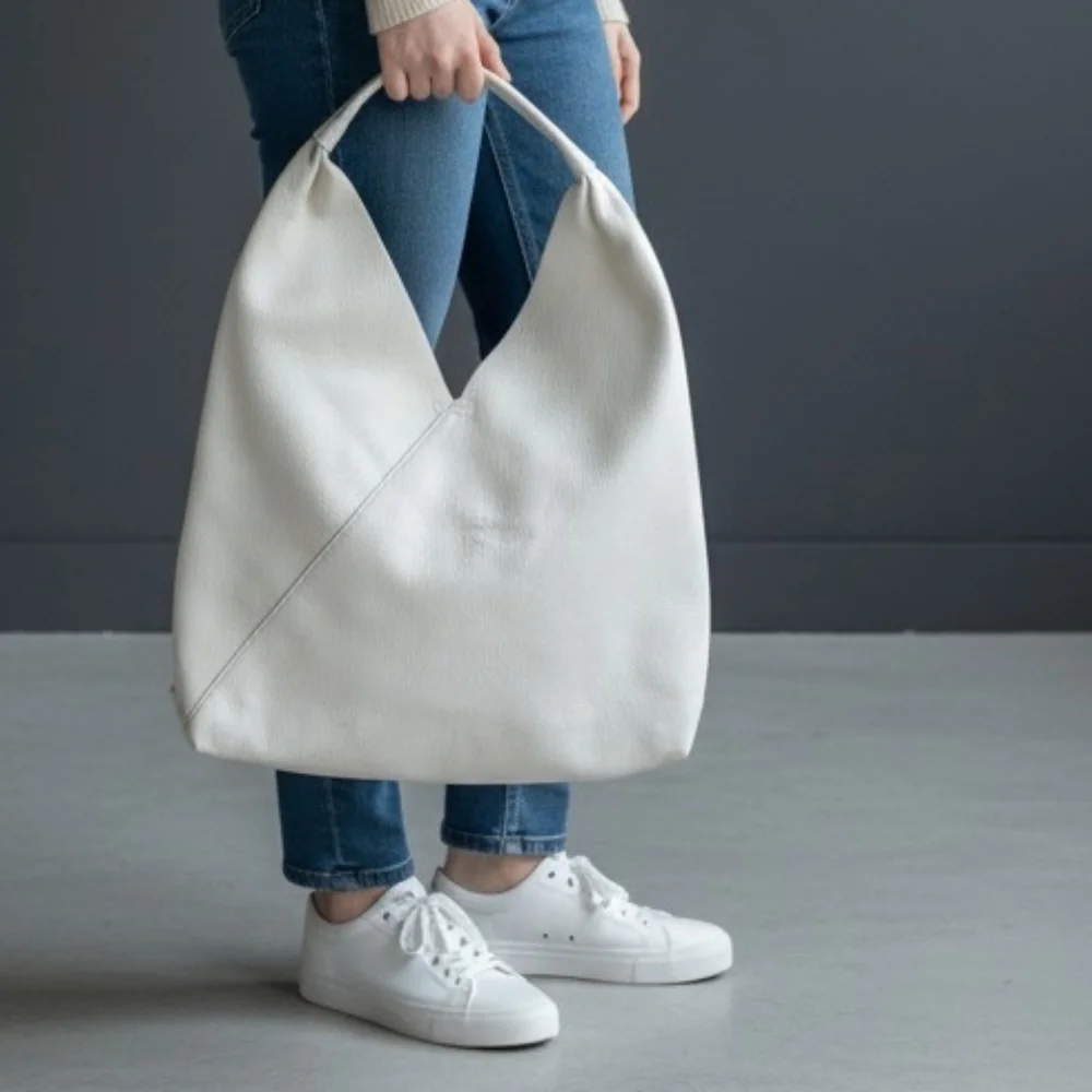 Shiraleah White Pebbled Leather Shoulder Bag with Gold Hardware